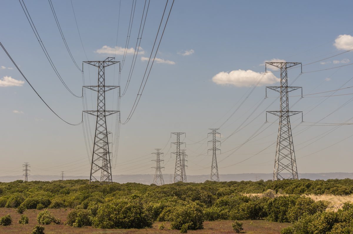Transmission crossing low coastal scrub